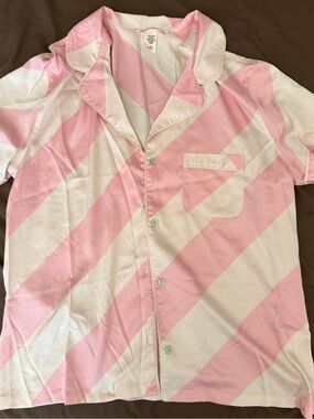 Victoria's Secret Pink & Cream Diagonal Stripe Button-Up Pajama Shirt